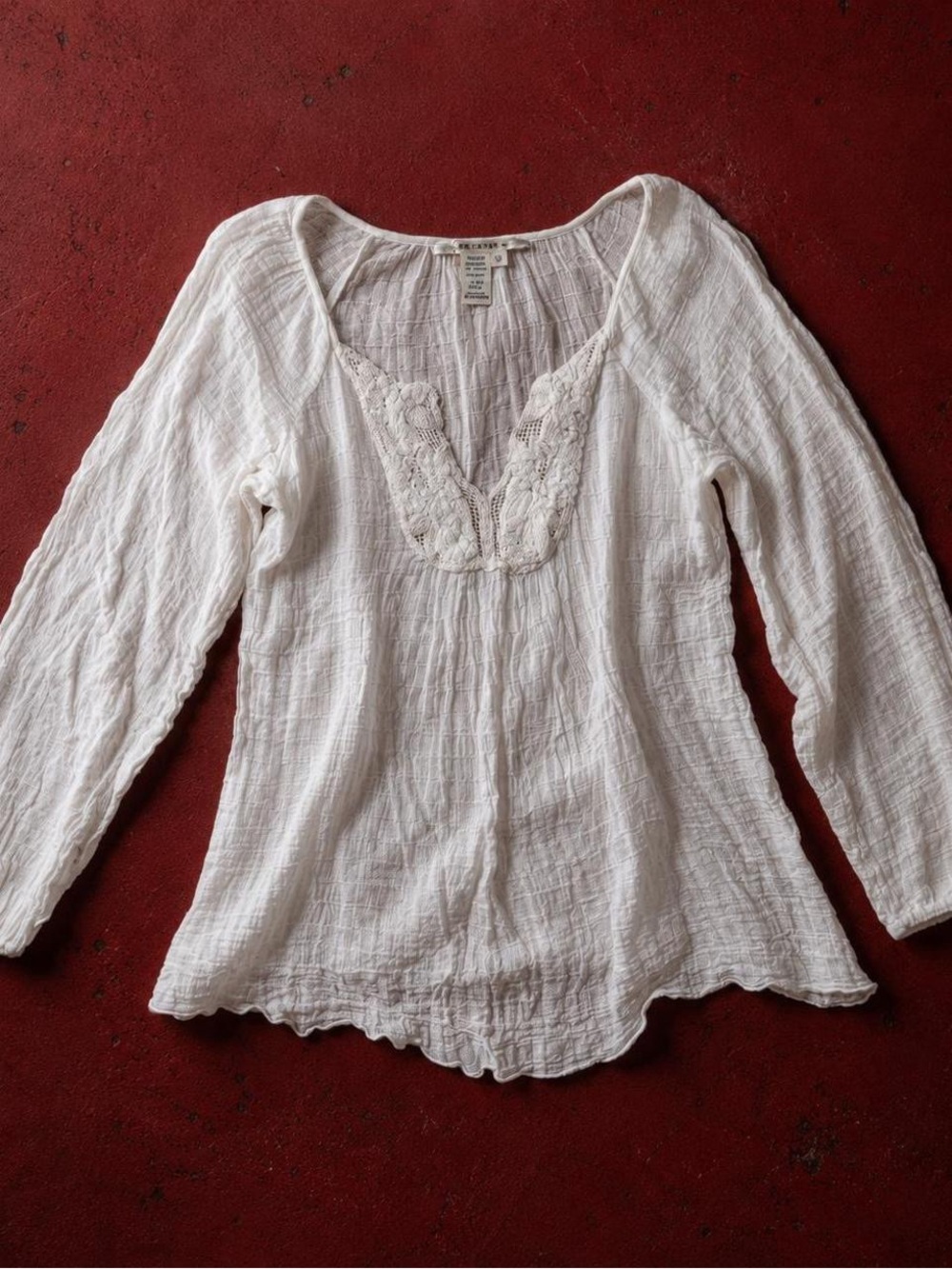 Max Studio White Gauze Lace-Trim Peasant Blouse